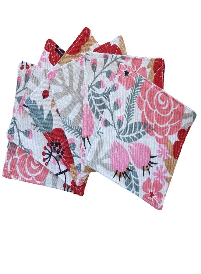 CUSHYSTORE 2 Layers Coasters Saucers Canvas Floral Botanical Fabric 4", 6 Pack - Sweet Exotic Flower - Image 2